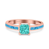 Solitaire Accent Fashion Ring Princess Cut Simulated Cubic Zirconia Created Opal 925 Sterling Silver