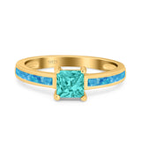 Solitaire Accent Fashion Ring Princess Cut Simulated Cubic Zirconia Created Opal 925 Sterling Silver
