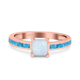 Solitaire Accent Fashion Ring Princess Cut Simulated Cubic Zirconia Created Opal 925 Sterling Silver