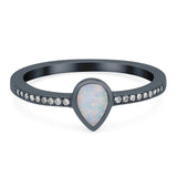 Half Eternity Pear Lab Created Opal Wedding Ring Band Simulated Cubic Zirconia 925 Sterling Silver