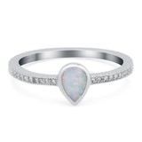 Half Eternity Pear Lab Created Opal Wedding Ring Band Simulated Cubic Zirconia 925 Sterling Silver