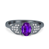 Fashion Heart Ring Oval Simulated Cubic Zirconia 925 Sterling Silver