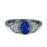 Fashion Heart Ring Oval Simulated Cubic Zirconia 925 Sterling Silver