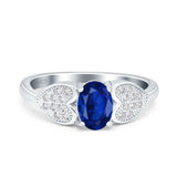Fashion Heart Ring Oval Simulated Cubic Zirconia 925 Sterling Silver