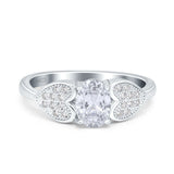 Fashion Heart Ring Oval Simulated Cubic Zirconia 925 Sterling Silver