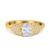 Fashion Heart Ring Oval Simulated Cubic Zirconia 925 Sterling Silver