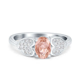 Fashion Heart Ring Oval Simulated Cubic Zirconia 925 Sterling Silver