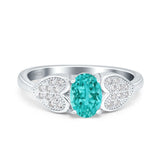 Fashion Heart Ring Oval Simulated Cubic Zirconia 925 Sterling Silver