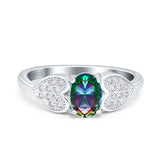 Fashion Heart Ring Oval Simulated Cubic Zirconia 925 Sterling Silver