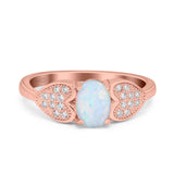 Fashion Heart Ring Oval Simulated Cubic Zirconia 925 Sterling Silver