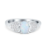 Fashion Heart Ring Oval Simulated Cubic Zirconia 925 Sterling Silver