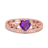 Heart Crown Ring Engagement Bridal Ring Round Simulated Cubic Zirconia 925 Sterling Silver
