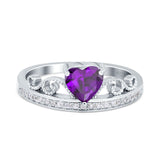 Heart Crown Ring Engagement Bridal Ring Round Simulated Cubic Zirconia 925 Sterling Silver