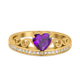 Heart Crown Ring Engagement Bridal Ring Round Simulated Cubic Zirconia 925 Sterling Silver