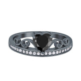 Heart Crown Ring Engagement Bridal Ring Round Simulated Cubic Zirconia 925 Sterling Silver