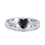 Heart Crown Ring Engagement Bridal Ring Round Simulated Cubic Zirconia 925 Sterling Silver