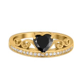 Heart Crown Ring Engagement Bridal Ring Round Simulated Cubic Zirconia 925 Sterling Silver