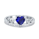 Heart Crown Ring Engagement Bridal Ring Round Simulated Cubic Zirconia 925 Sterling Silver