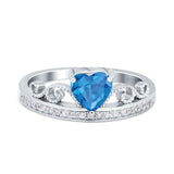 Heart Crown Ring Engagement Bridal Ring Round Simulated Cubic Zirconia 925 Sterling Silver