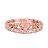 Heart Crown Ring Engagement Bridal Ring Round Simulated Cubic Zirconia 925 Sterling Silver