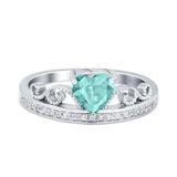 Heart Crown Ring Engagement Bridal Ring Round Simulated Cubic Zirconia 925 Sterling Silver