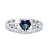 Heart Crown Ring Engagement Bridal Ring Round Simulated Cubic Zirconia 925 Sterling Silver