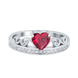 Heart Crown Ring Engagement Bridal Ring Round Simulated Cubic Zirconia 925 Sterling Silver