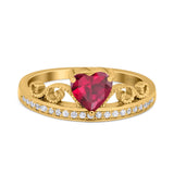 Heart Crown Ring Engagement Bridal Ring Round Simulated Cubic Zirconia 925 Sterling Silver