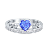 Heart Crown Ring Engagement Bridal Ring Round Simulated Cubic Zirconia 925 Sterling Silver