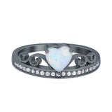 Heart Crown Ring Engagement Bridal Ring Round Simulated Cubic Zirconia 925 Sterling Silver