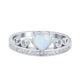 Heart Crown Ring Engagement Bridal Ring Round Simulated Cubic Zirconia 925 Sterling Silver