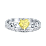 Heart Crown Ring Engagement Bridal Ring Round Simulated Cubic Zirconia 925 Sterling Silver