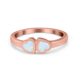 Double Heart Promise Ring Simulated Cubic Zirconia Opal 925 Sterling Silver