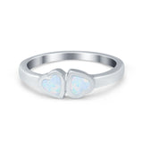 Double Heart Promise Ring Simulated Cubic Zirconia Opal 925 Sterling Silver