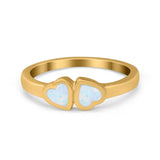 Double Heart Promise Ring Simulated Cubic Zirconia Opal 925 Sterling Silver