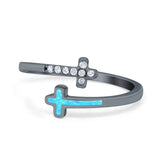 Cross Ring Sideways Round Eternity Simulated CZ Lab Opal 925 Sterling Silver