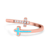 Cross Ring Sideways Round Eternity Simulated CZ Lab Opal 925 Sterling Silver