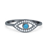 Evil Eye Ring Round Lab Opal Simulated Cubic Zirconia 925 Sterling Silver