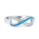 Infinity Ring Crisscross Simulated Cubic Zirconia Lab Opal 925 Sterling Silver