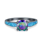 Solitaire Accent Engagement Ring Created White Opal Round Simulated Cubic Zirconia 925 Sterling Silver