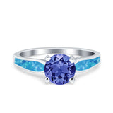 Solitaire Accent Engagement Ring Created White Opal Round Simulated Cubic Zirconia 925 Sterling Silver