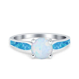 Solitaire Accent Engagement Ring Created White Opal Round Simulated Cubic Zirconia 925 Sterling Silver