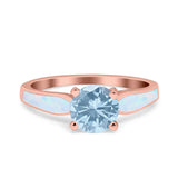 Solitaire Accent Engagement Ring Created White Opal Round Simulated Cubic Zirconia 925 Sterling Silver