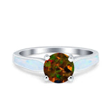Solitaire Accent Engagement Ring Created White Opal Round Simulated Cubic Zirconia 925 Sterling Silver