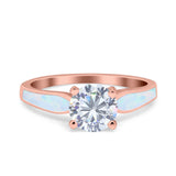 Solitaire Accent Engagement Ring Created White Opal Round Simulated Cubic Zirconia 925 Sterling Silver