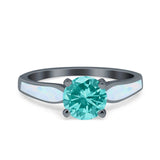 Solitaire Accent Engagement Ring Created White Opal Round Simulated Cubic Zirconia 925 Sterling Silver