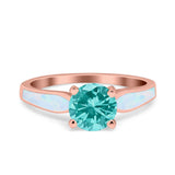 Solitaire Accent Engagement Ring Created White Opal Round Simulated Cubic Zirconia 925 Sterling Silver