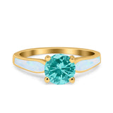 Solitaire Accent Engagement Ring Created White Opal Round Simulated Cubic Zirconia 925 Sterling Silver