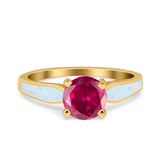 Solitaire Accent Engagement Ring Created White Opal Round Simulated Cubic Zirconia 925 Sterling Silver