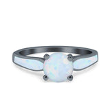 Solitaire Accent Engagement Ring Created White Opal Round Simulated Cubic Zirconia 925 Sterling Silver